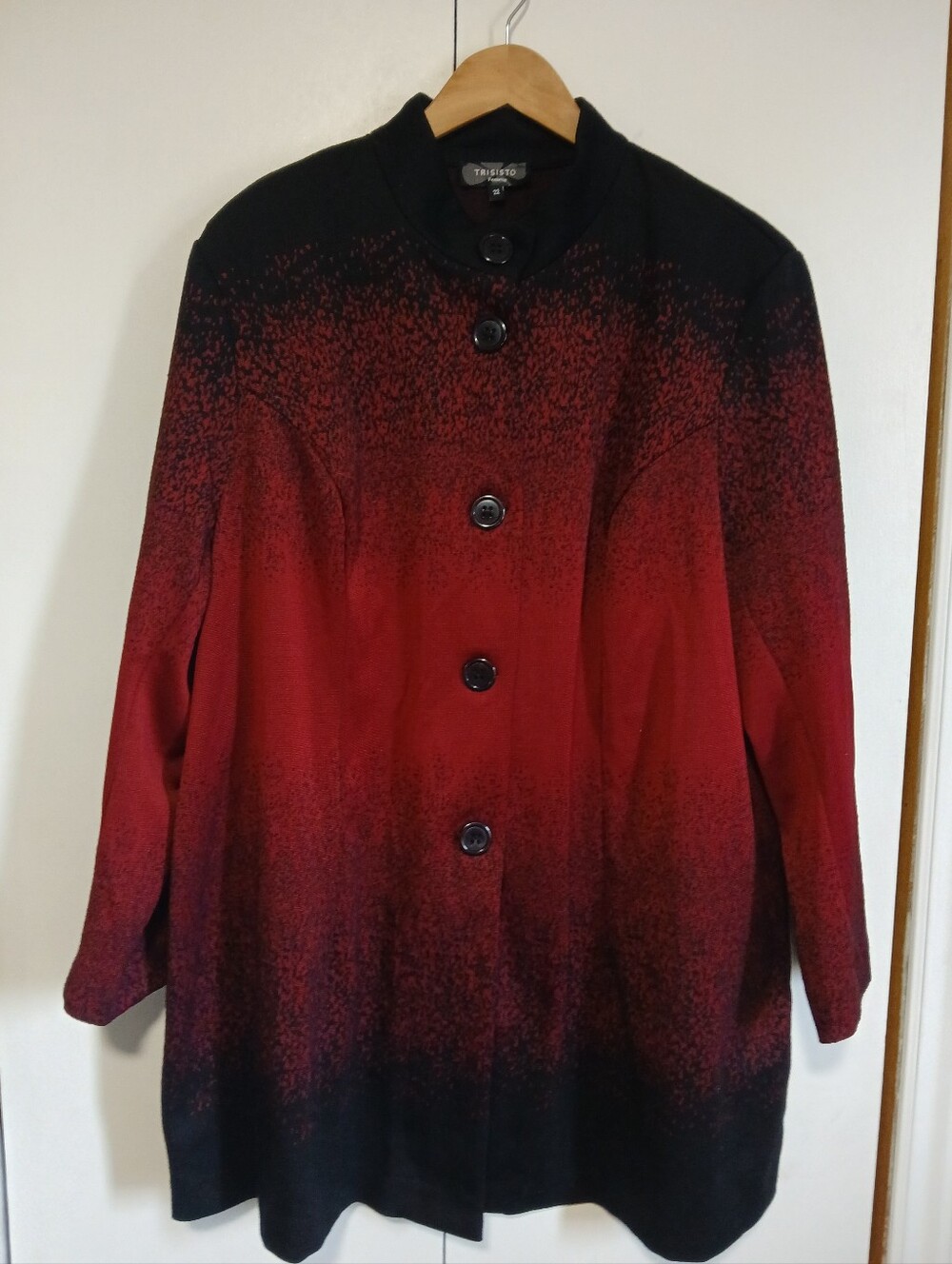 ​Trisisto Ombre Gradient Red Black Button Jacket Coat Plus Size 22 Art to Wear